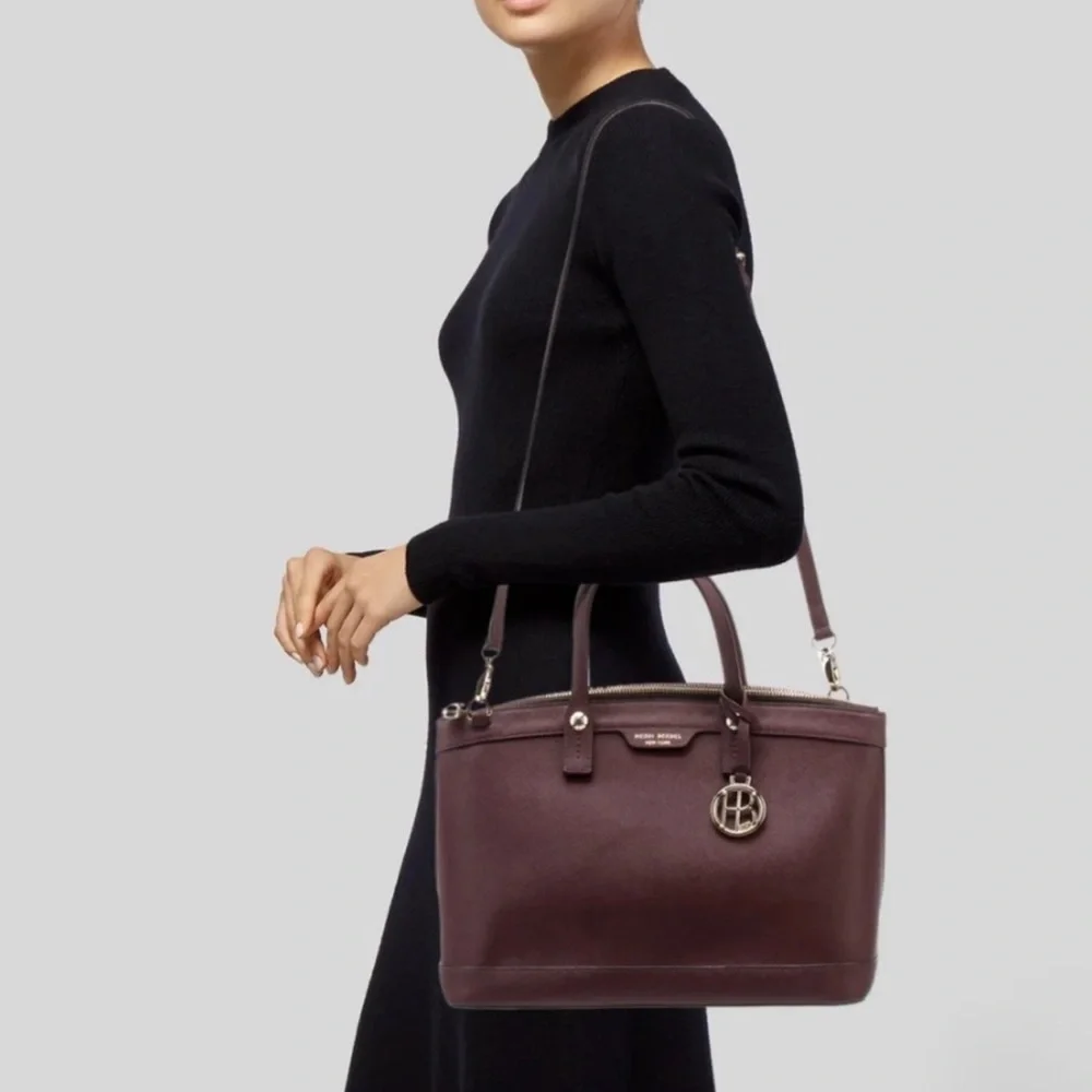 Henri Bendel NWOT Saffiano Leather Satchel & Crossbody - Burgundy + Dust Bag